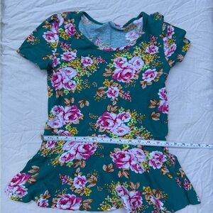 Floral Teal Flouncy Top